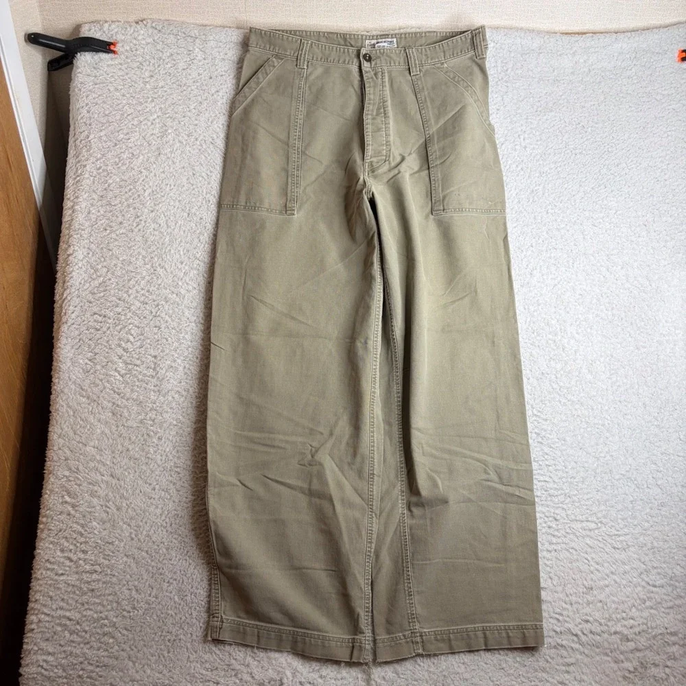 Vintage Abercrombie & Fitch Baker Military Pants Olive Drab 36R (34x31) Wide Leg